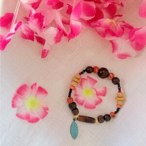 808 beads Handcrafted Bohemian Beaded anklet  with Leaf Charm
